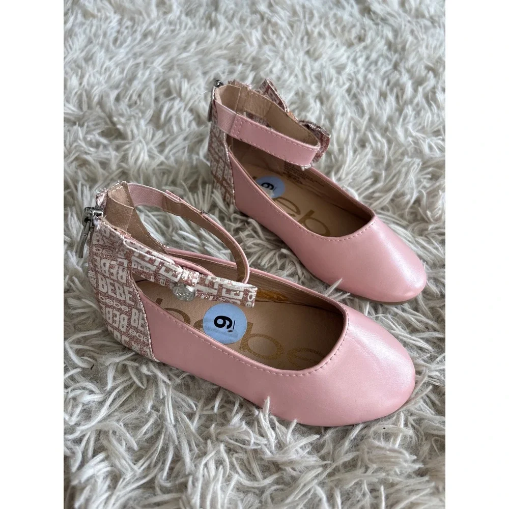 Bebe Girls Pink Ankle Strap Ballet Flats Logo Bow Dress Shoes Size 9 11841891020